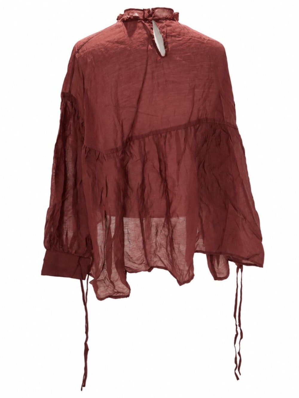 Zara TRF Rust Sheer Tie Waist Blouse Size XS